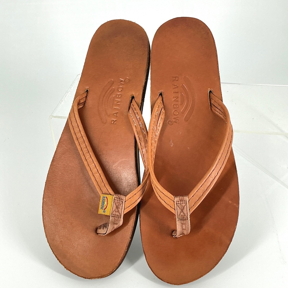 Rainbow Womens Size 9.5 Single Layer Narrow Strap Leather Flip Flop Sandal Thong - Picture 2 of 14